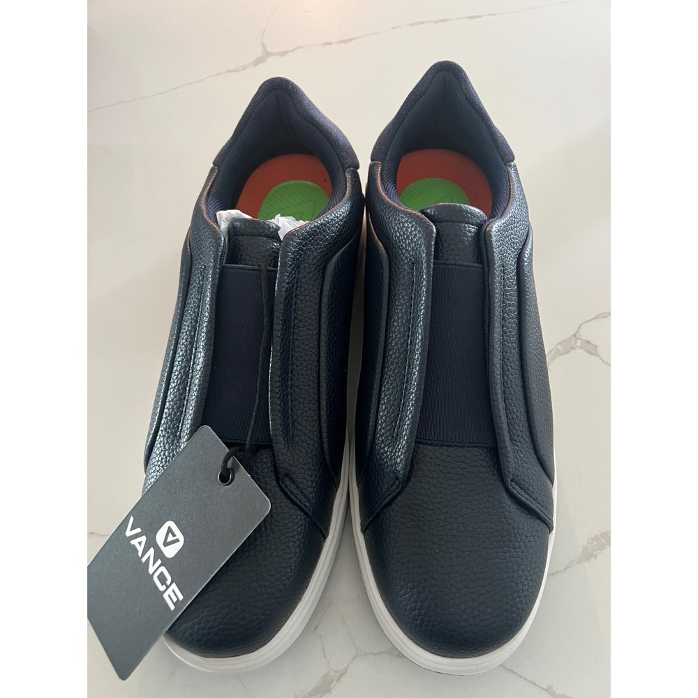 Vance Co Mens Slip On Sneakers Navy Pebbled Faux Leather Casual Shoes Sz 10 NEW
